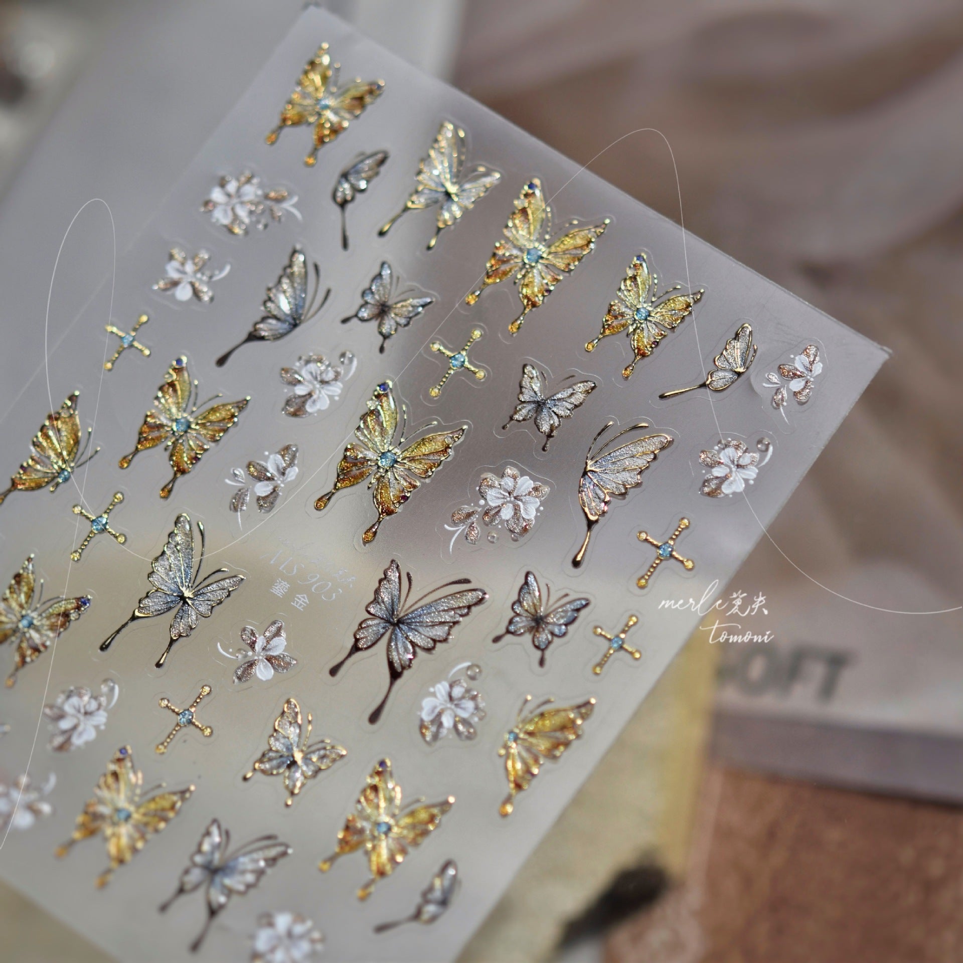 Ivory Butterfly & Flower Collection: "Ethereal Grace" – 3D Embossed Nail Sticker
