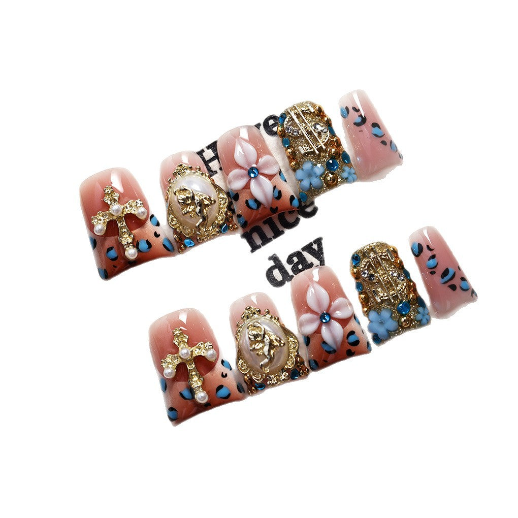 Sky Blue Cross Baroque Press On Nails