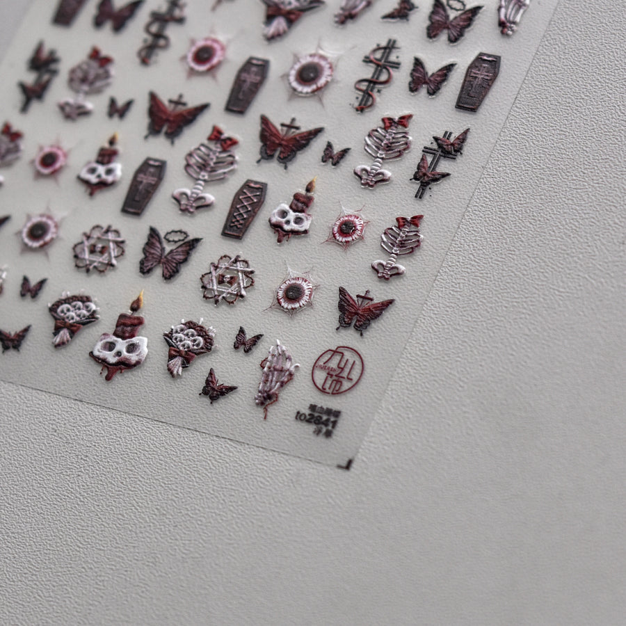 365nails 고딕 다크 해골 코핀형 나비 네일 아트 스티커