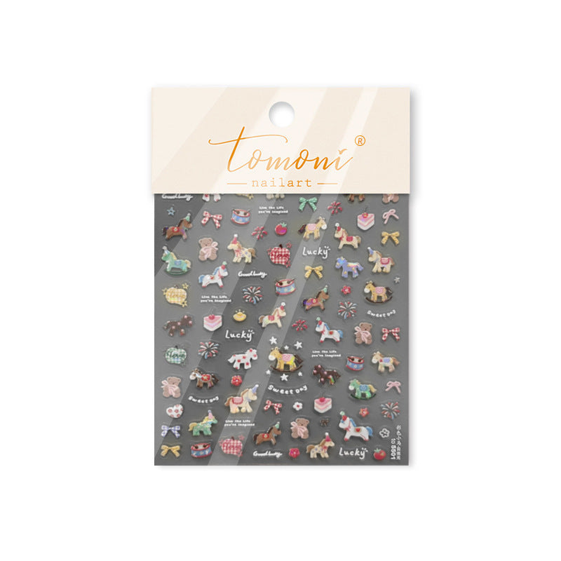 Embossed Festive Nail Stickers – Rocking Horse & Lucky Charm Set