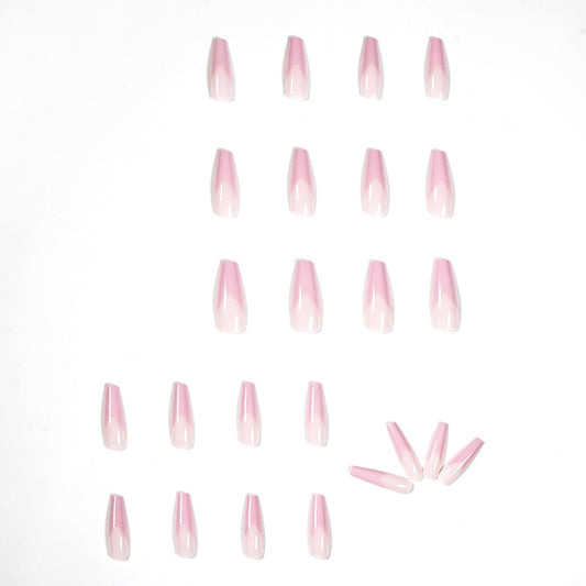 Unhas postiças francesas pequenas em V rosa, com remendo para unhas, acabamento em nail art, unhas postiças removíveis｜365nails