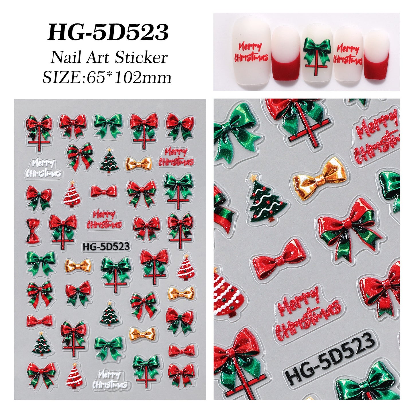 Original Christmas nail sticker 5D relief three-dimensional happy Christmas atmosphere elements DIY nail sticker HG model