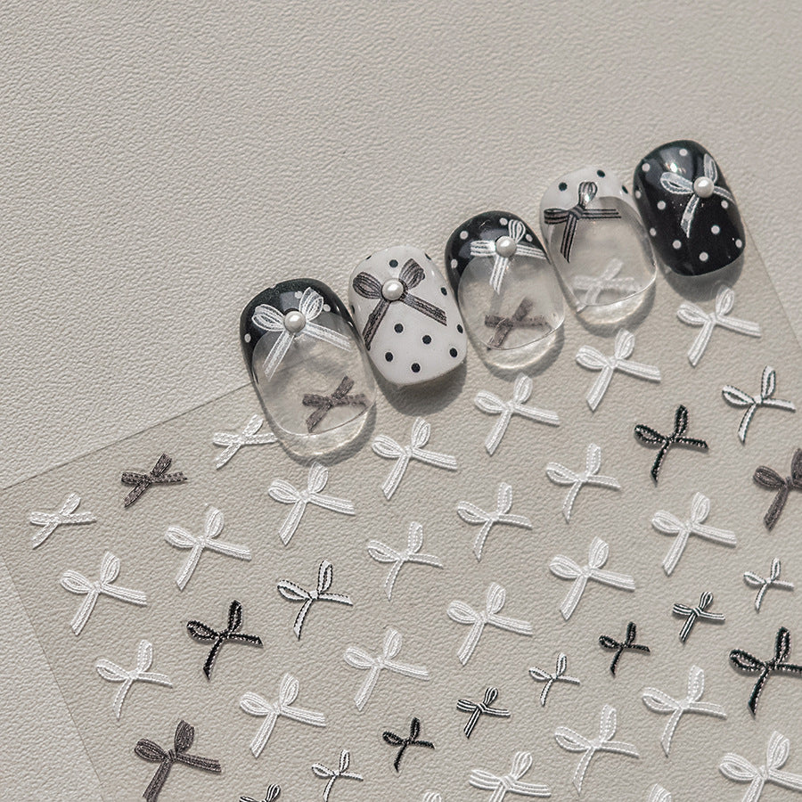 Monochrome Bow: "Black & White" – 3D Nail Sticker