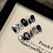 365nails: "Gothic Graffiti" – Hand-Painted Splatter Short Coffin Nails