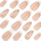 Uñas francesas clásicas blancas simples, uñas postizas con purpurina dorada, uñas con efecto difuminado y grietas, producto terminado al por mayor | 365nails