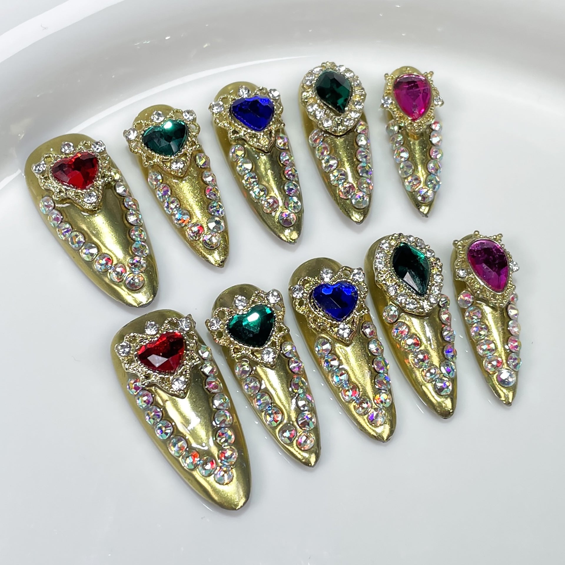 Adesivo de unha longo Spice Girl explosivo, leve, estilo luxuoso, feito à mão, adesivo de unha vestível, atacado 365nails