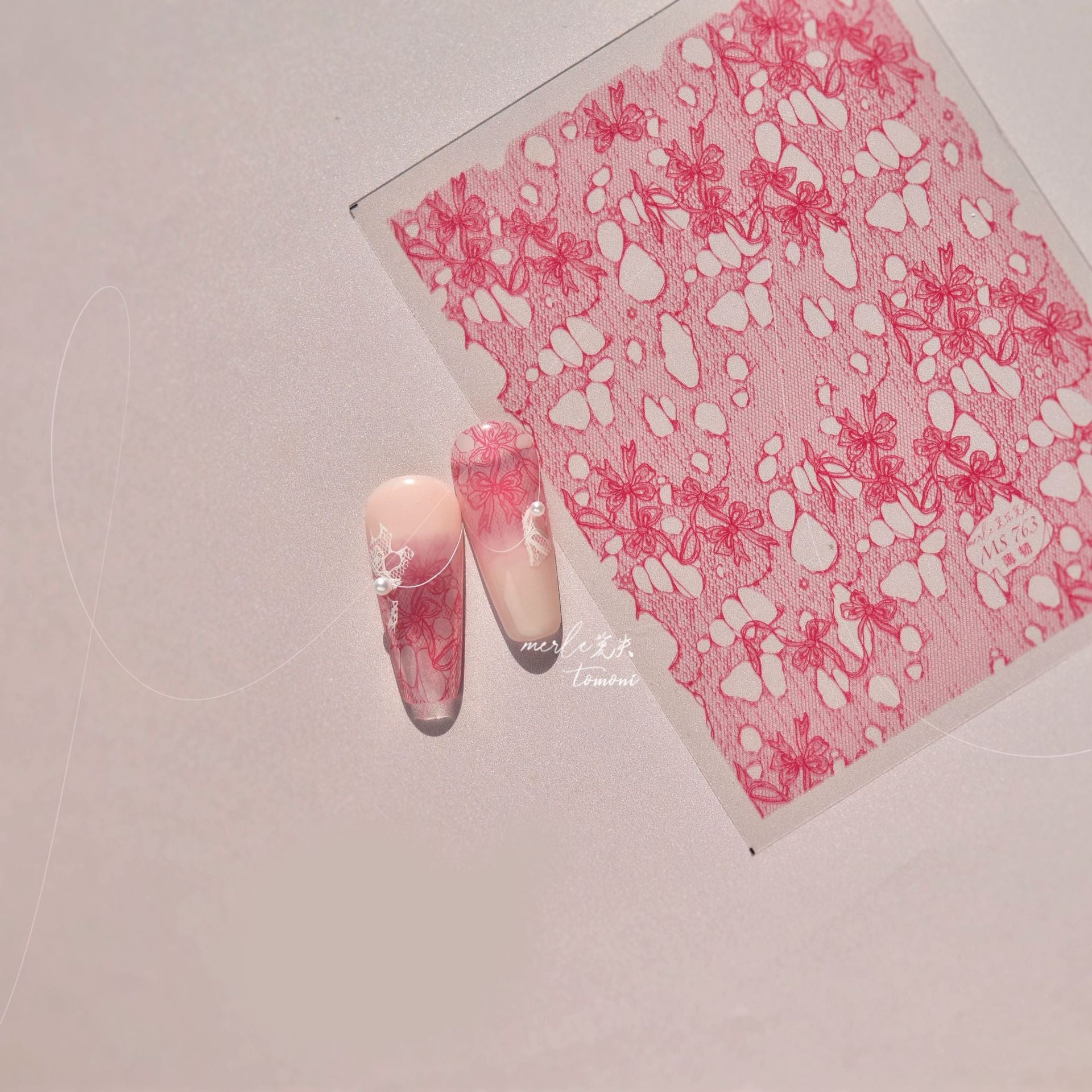 Red Bow & Iridescent Polka: "Coquette Red Lace" – 5D Embossed Nail Sticker