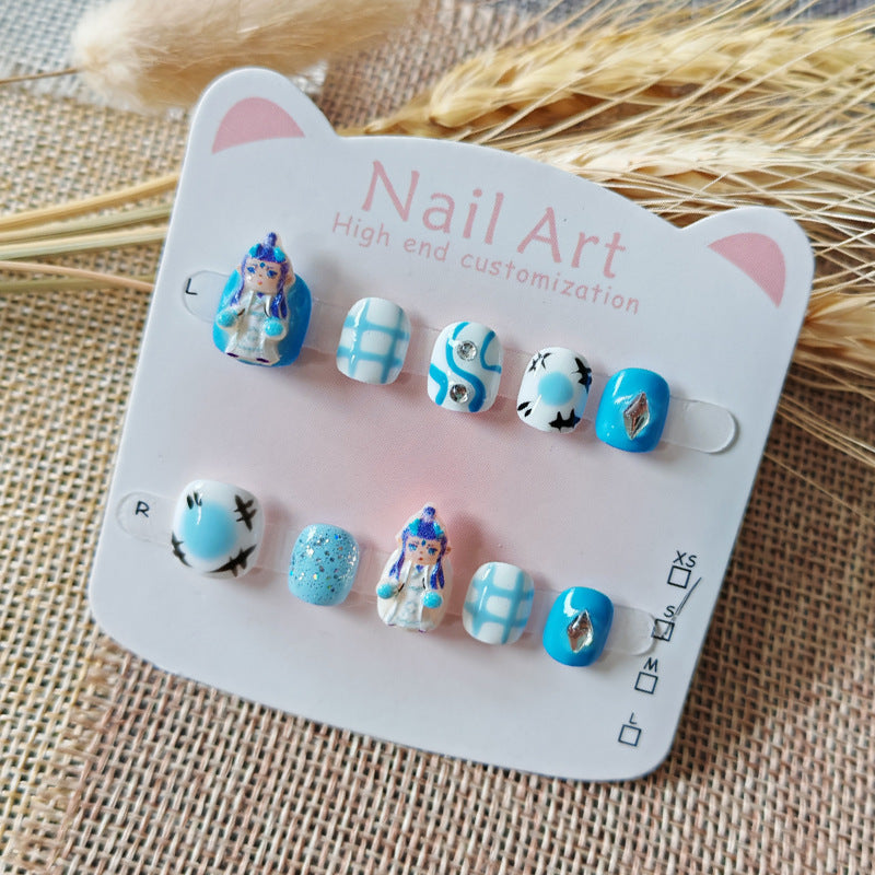 365nails: "mythical nezha" – short round handmade kids press-on nails