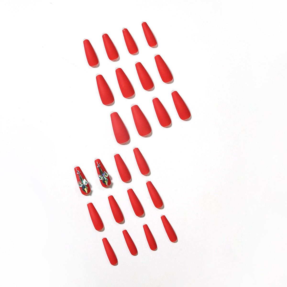 Unhas postiças longas de balé com strass vermelho, decoração de unhas, patch de unha com acabamento, fornecimento direto, patch de unha 365nails