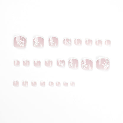 Uñas para pies con borde blanco, rosa francesa, venta al por mayor, uñas removibles｜365nails