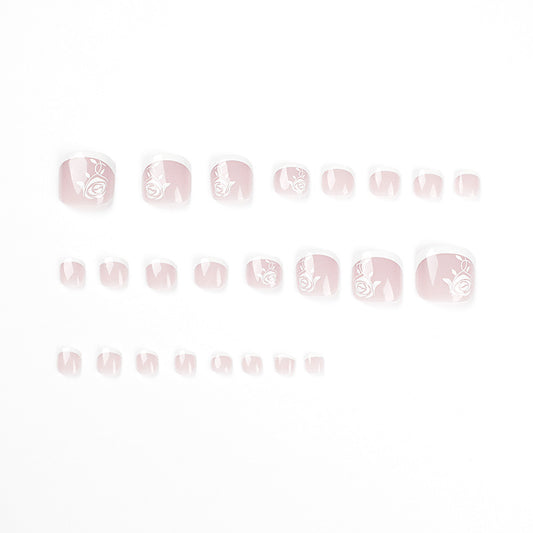 Uñas para pies con borde blanco, rosa francesa, venta al por mayor, uñas removibles｜365nails