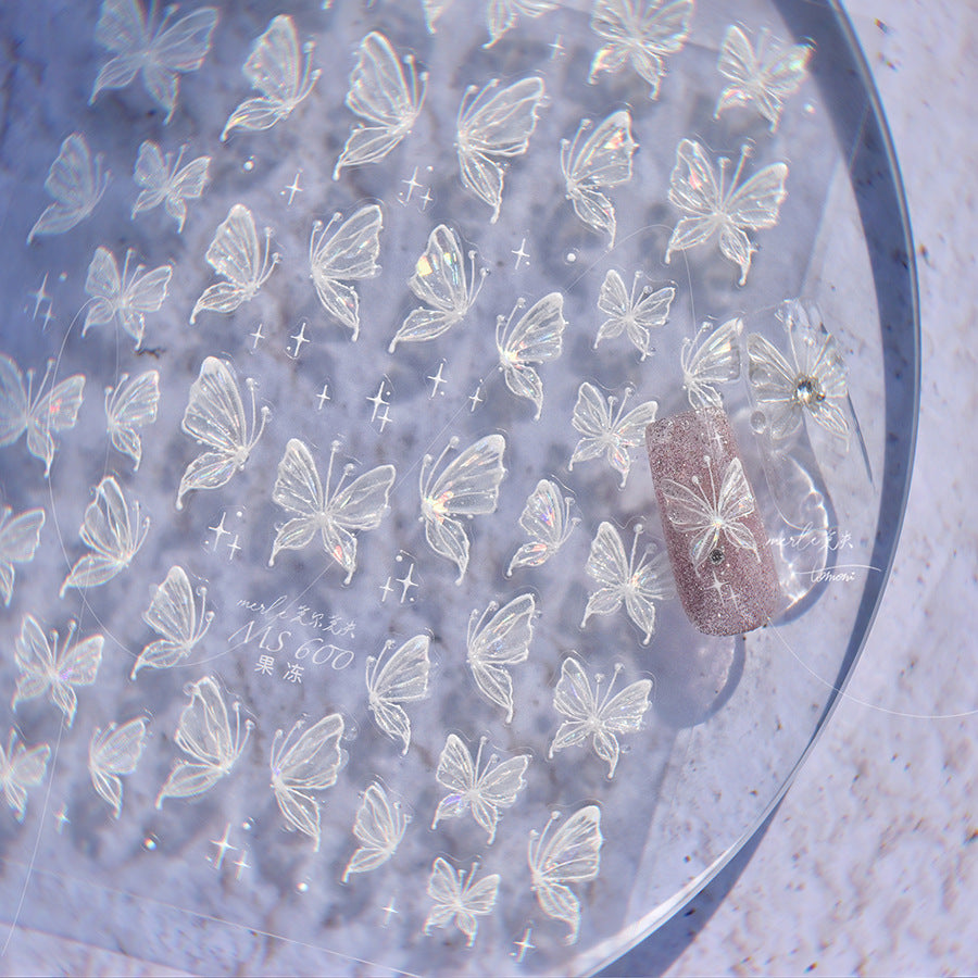 Holographic Shell Light Butterfly Nail Stickers – 3D Embossed Iridescent Set