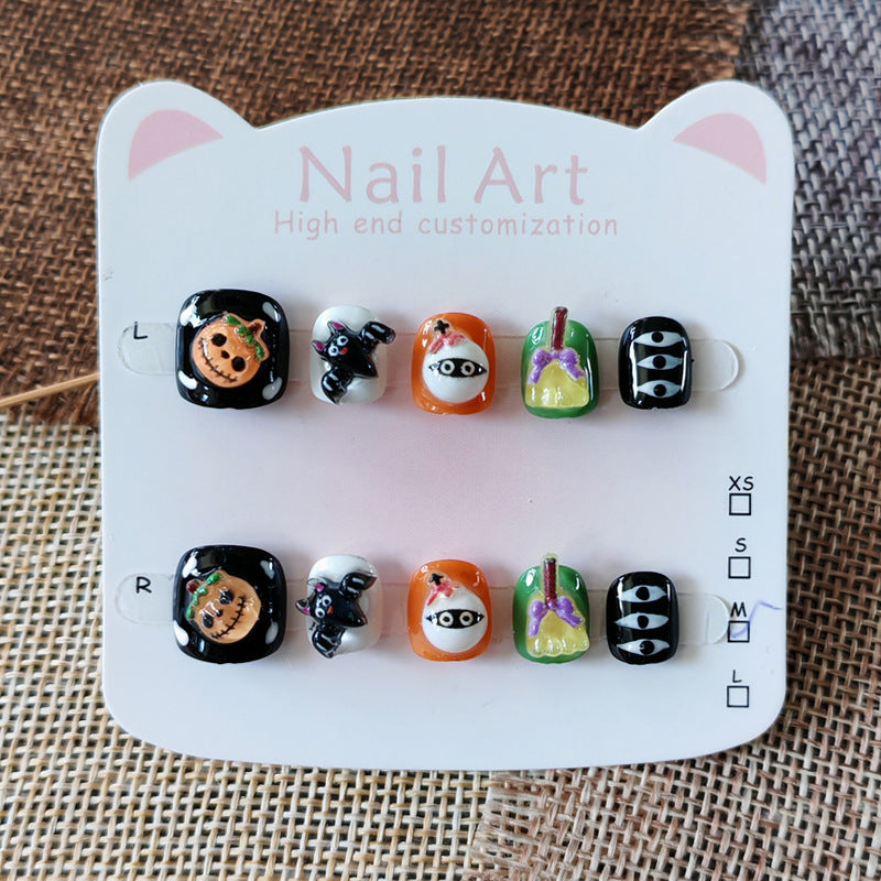 365nails-Spooky Halloween Kids Series: "Trick or Treat Squad" – Short Square Kids Pedicure Nail Art