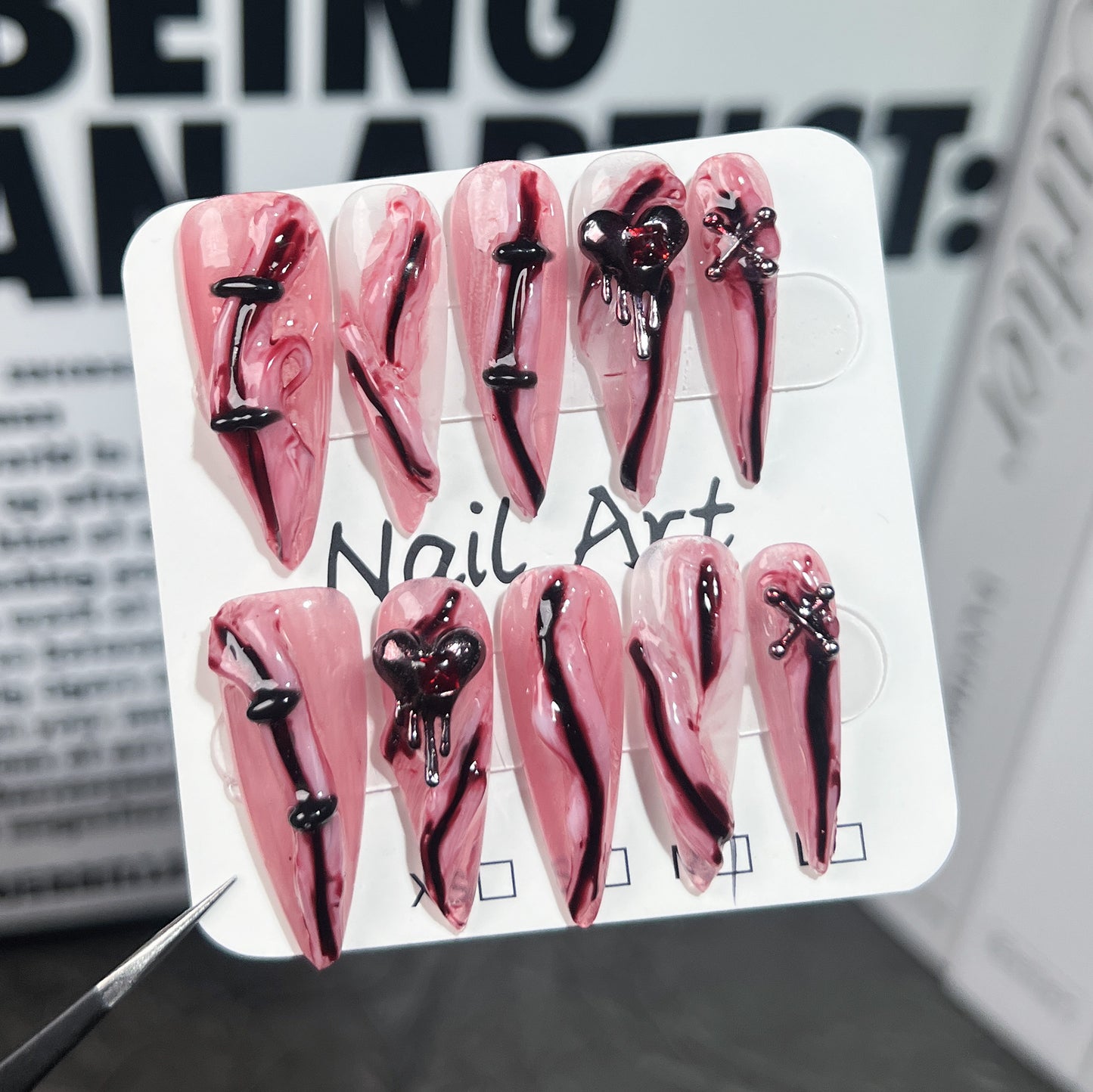 Handmade press on nails Halloween in Europe, America, Niche Knife Cutting Broken Atmosphere Sense Personality Creative Nail Art｜365nails