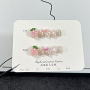 Parche de uñas con diseño de piruleta de fresa tridimensional, hecho a mano, bonito y dulce, adhesivo para uñas desmontable｜365nails