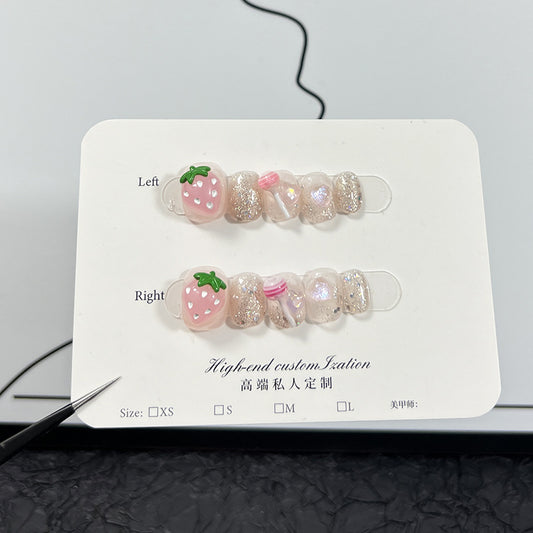 Pure handmade nail three-dimensional strawberry lollipop cute and sweet nail patch detachable nail sticker｜365nails
