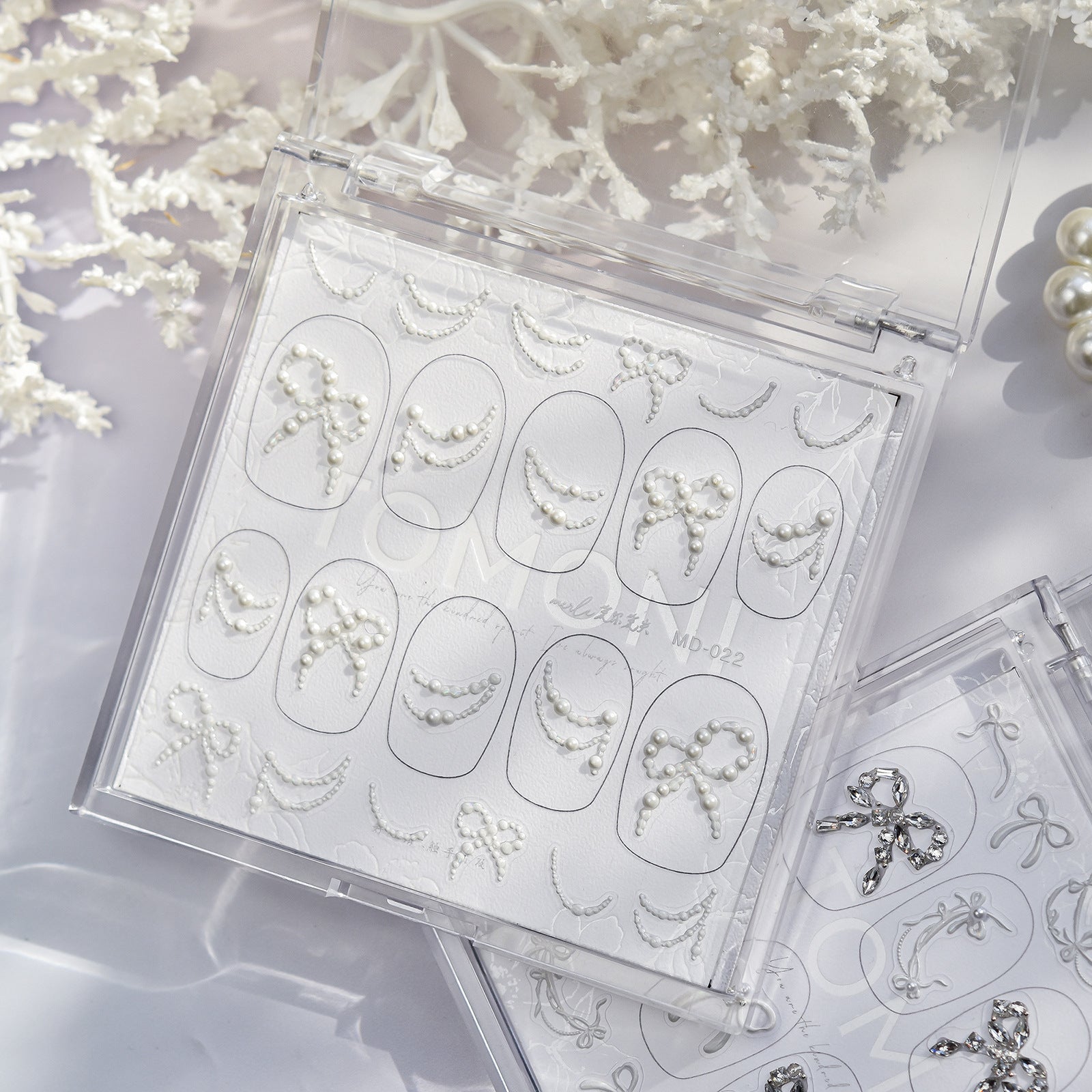 Bridal Bow & Crystal: "Ethereal Elegance" – 3D Embossed Nail Sticker