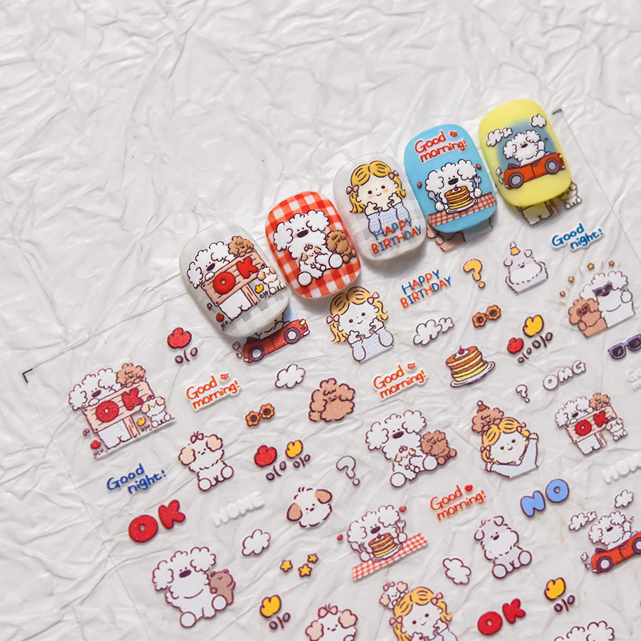 Miiiiichan Puppy & Girl: "Cozy Puppy Party" – 5D Embossed Nail Sticker