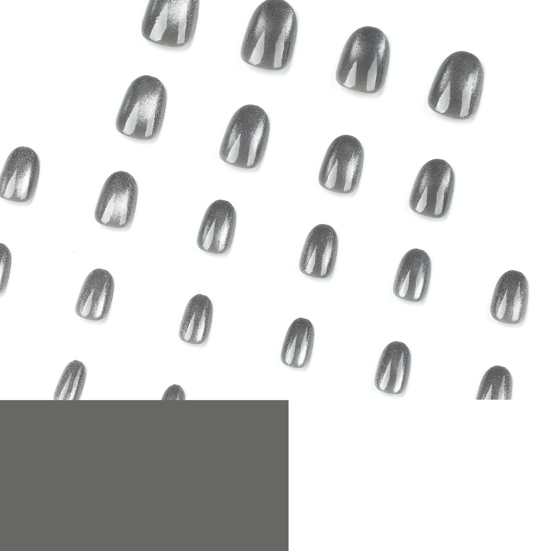 Unhas falsas curtas cinza com patch de olho de gato para decoração de unhas, verão ｜365nails