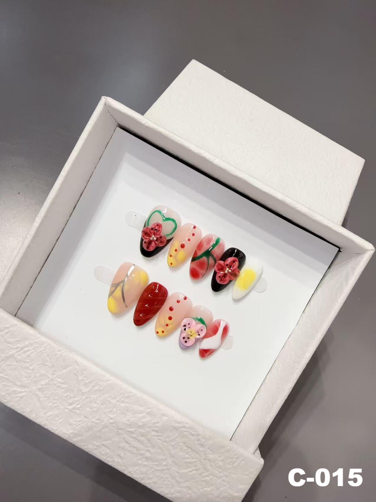 365nails: "Fruity Delight" – 3D Fruit Art Handmade Almond Nails