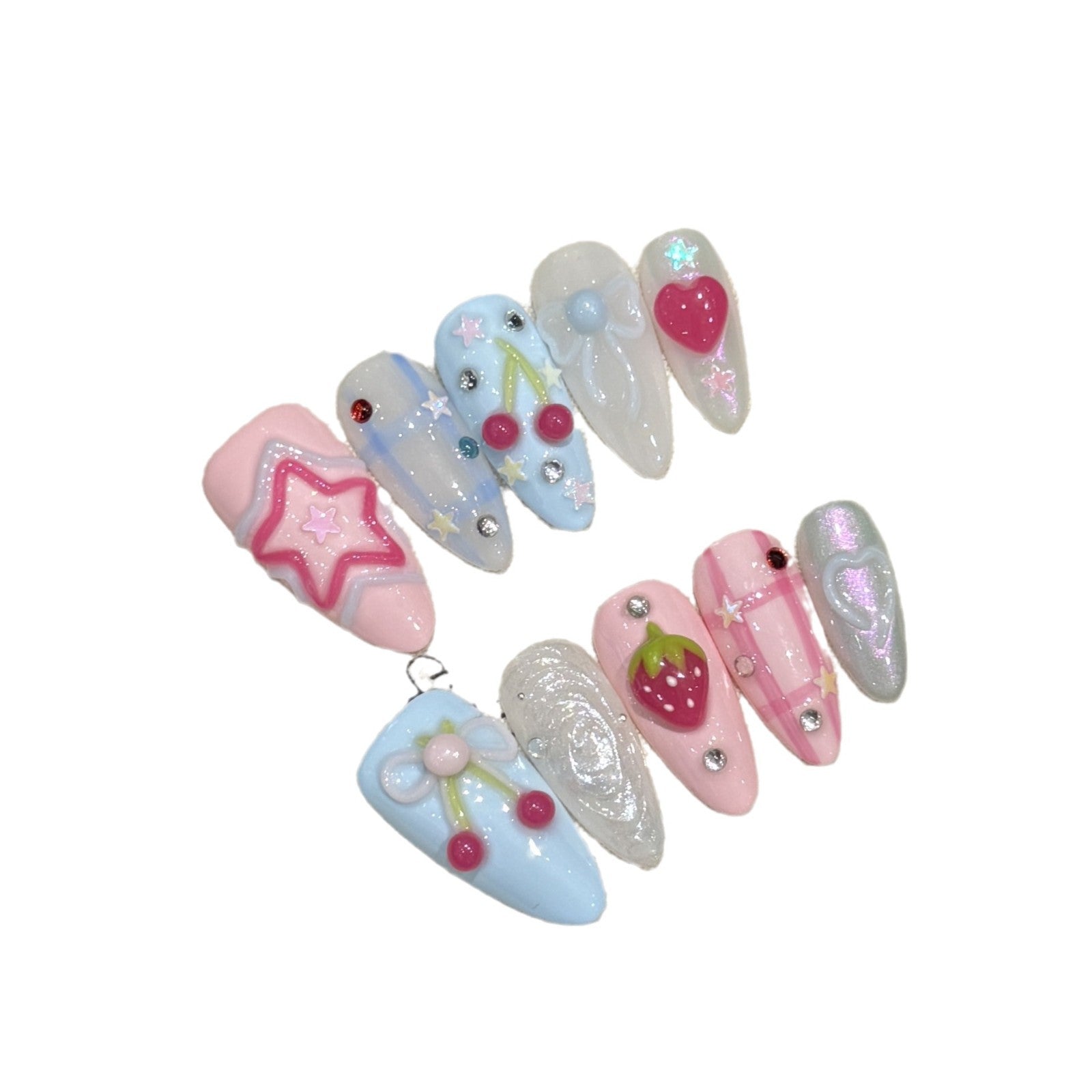 365nails: "Sonho de Refrigerante de Fruta" – Unhas Stiletto Feitas à Mão com Frutas 3D