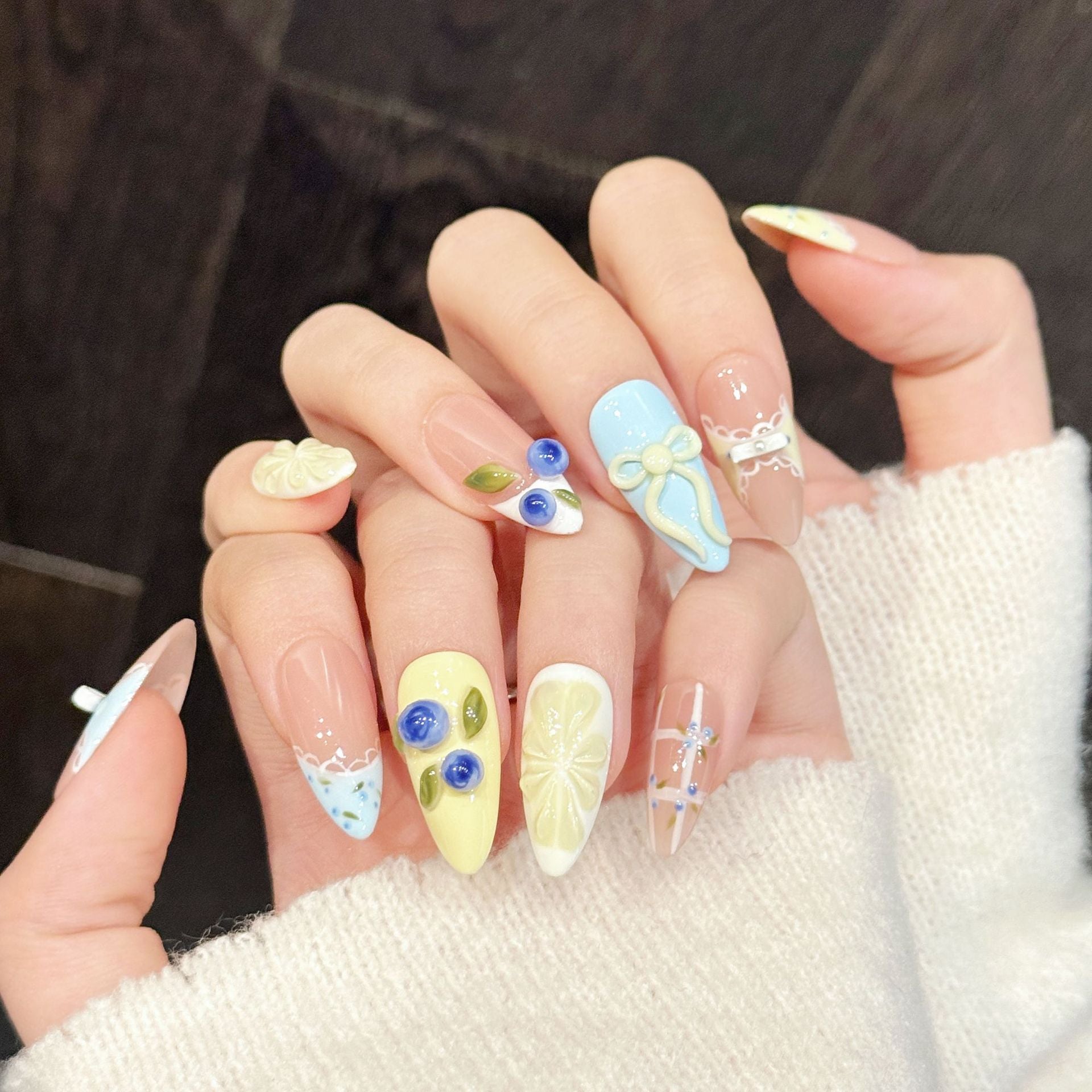 Lemon Blueberry Pastel Press On Nails