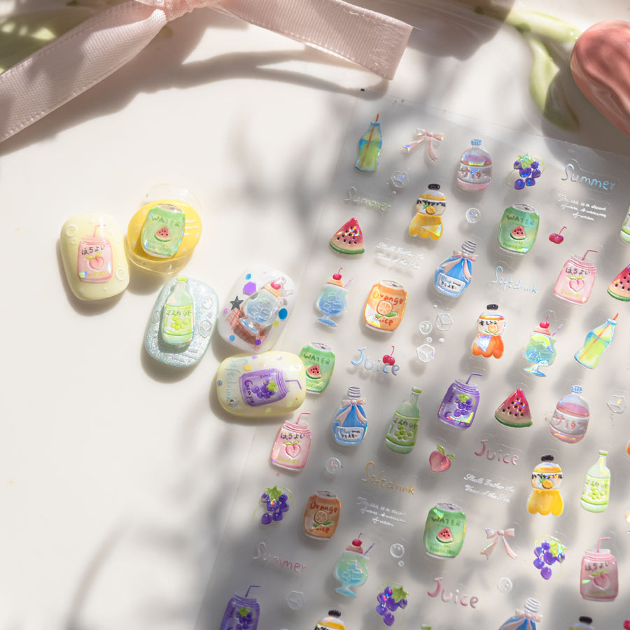 Summer Drink Collection: "Refreshing Summer Drink" – 3D Embossed Nail Sticker