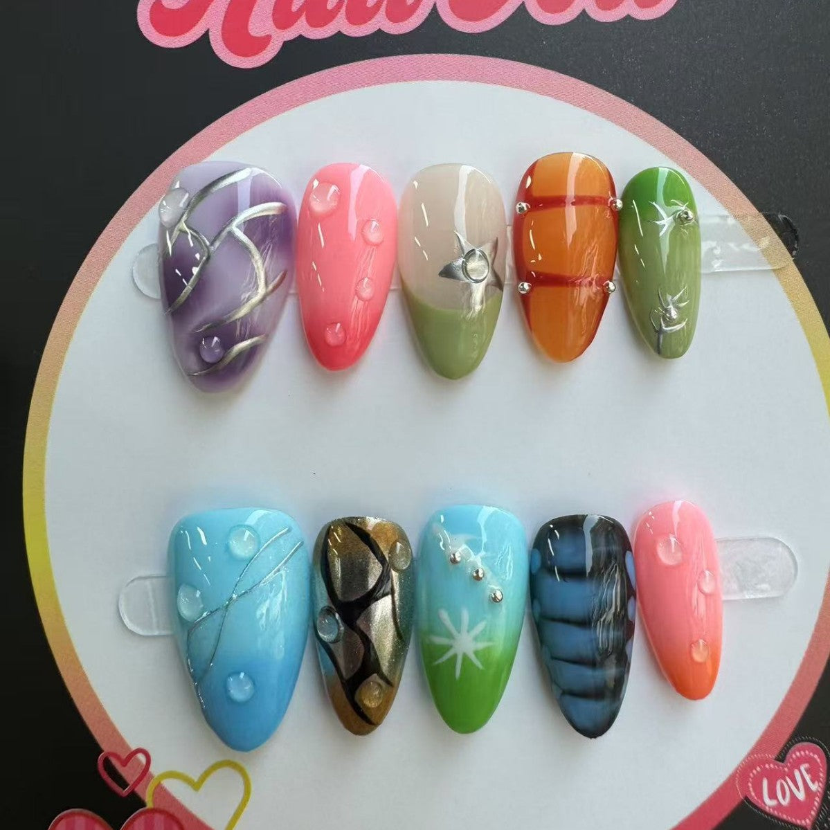 365nails: "Millennial Prism" – Multicolor Gradient & 3D Charm Handmade Almond Nails
