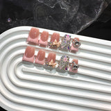 Blush Y2K Crystal Bow Press On Nails