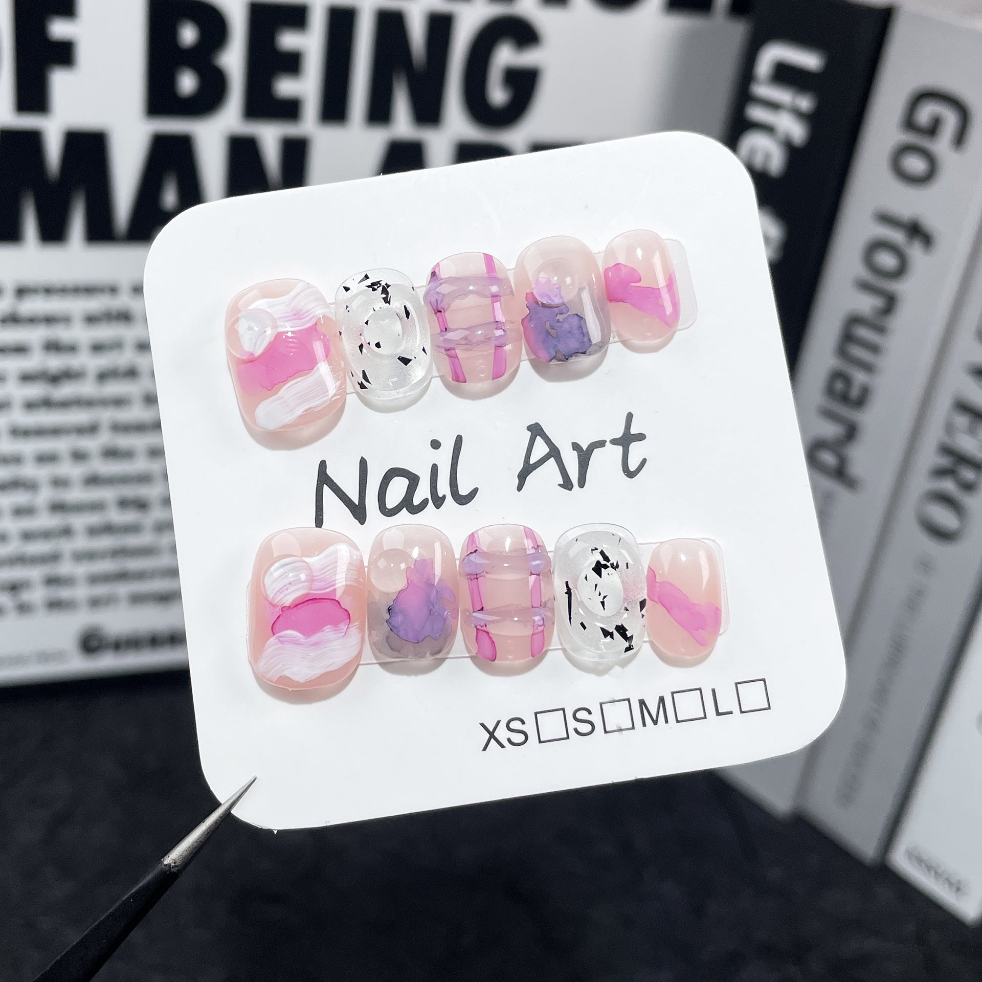 Cute short nail patch irregular watercolor pure handmade press-on nails wearable nail sticker wholesale｜365nails