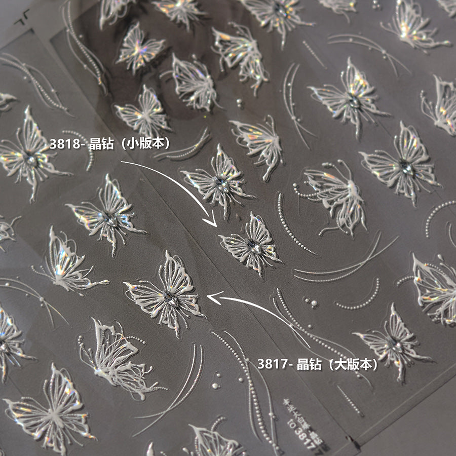 Crystal Butterfly Collection: "Ethereal Wings" – 3D Embossed Nail Sticker