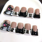 Black White Gothic Eye Crystal Press On Nails