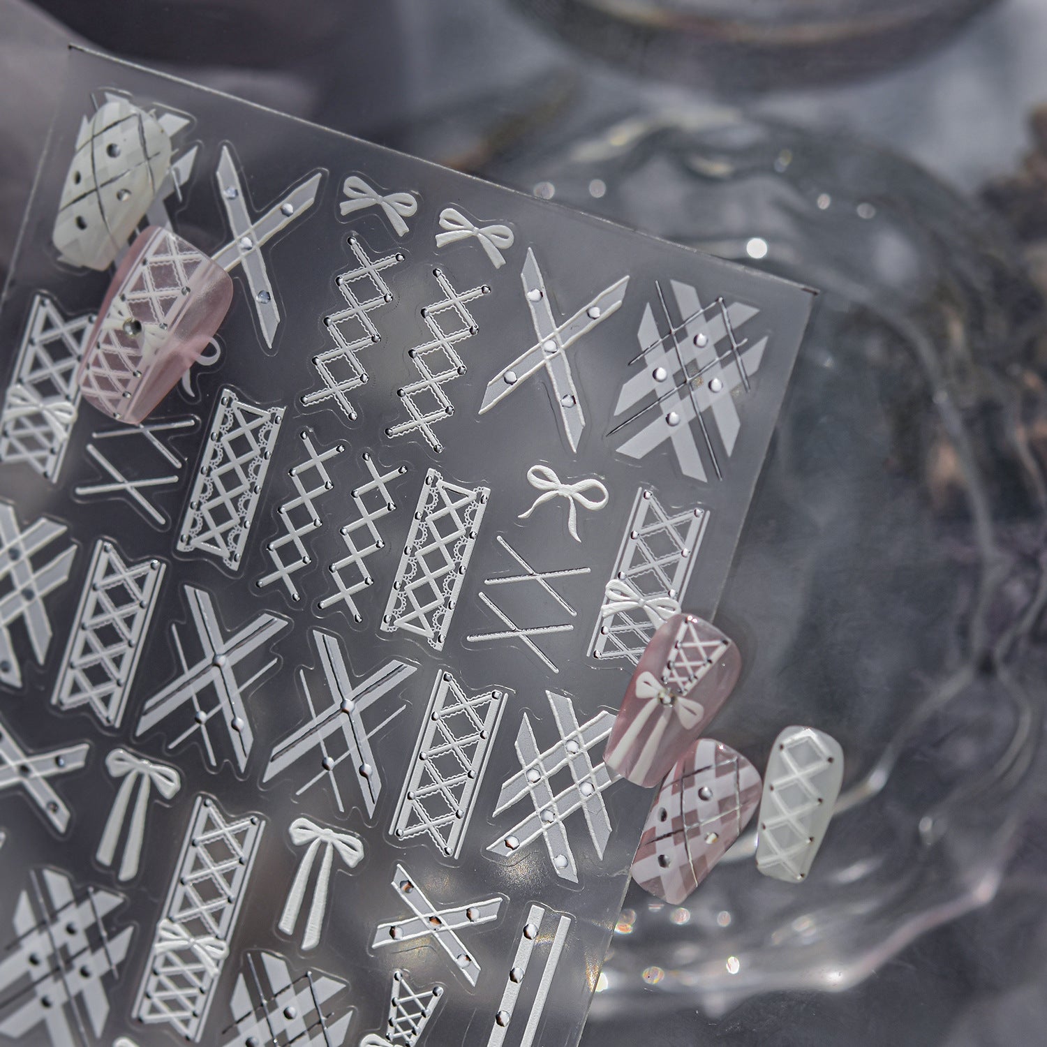 White Lace-Up & Bow: "Bridal Ballet" – 3D Nail Sticker