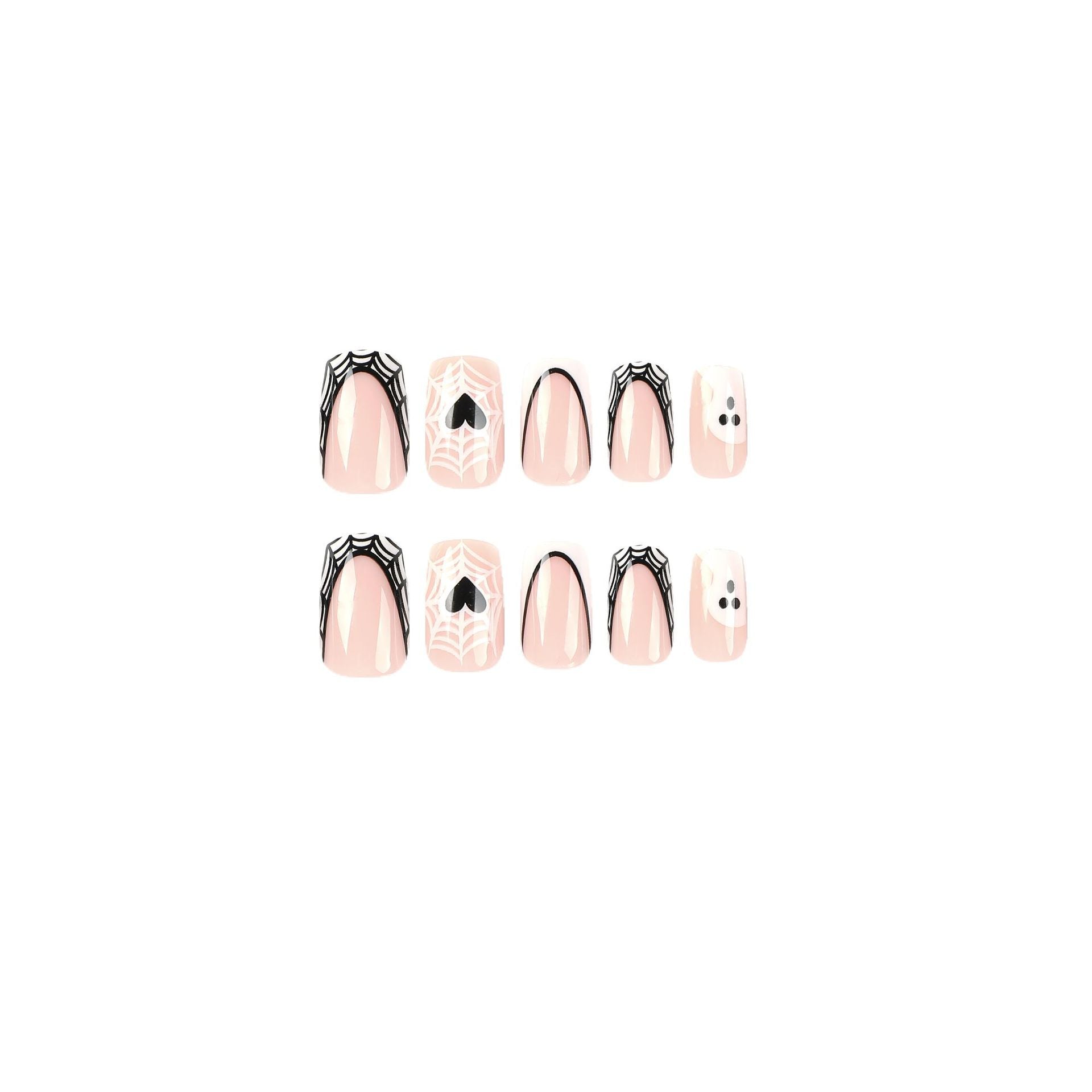 萬聖節主題甲貼：白色法式黑邊、鬼魂愛心與蜘蛛網圖案｜365nails
