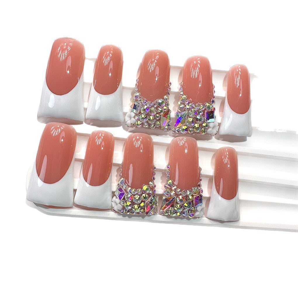 Nude Pink Crystal Duckbill Press-On Nails