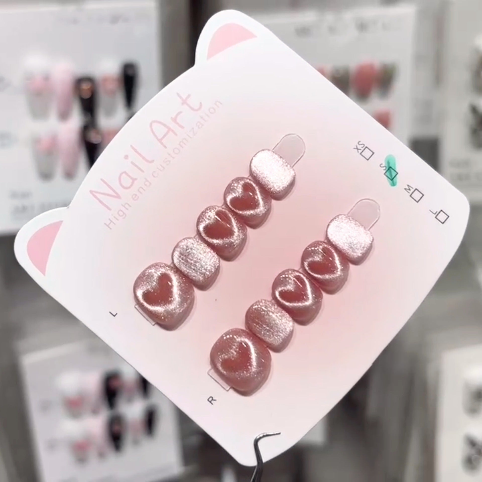 365nails:「霧玫瑰貓眼愛心」手工製足部穿戴甲
