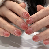 Soft Blush Red Sheer Nails with Natural Gloss Finish