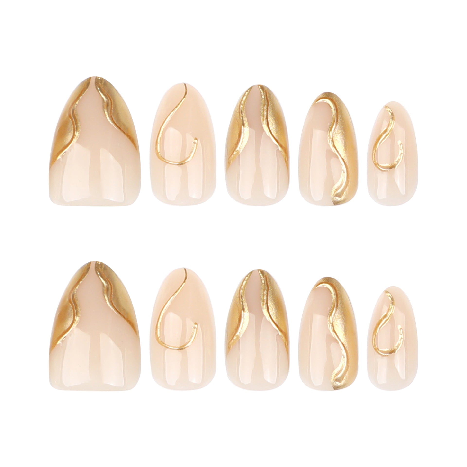 3D金色不規則美甲 短款杏仁形熱銷成品甲片｜365nails