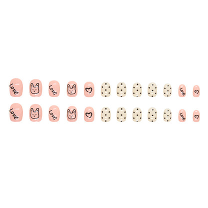Short pink cute rabbit stick figure manicure love childlike sweet kids nails｜365nails