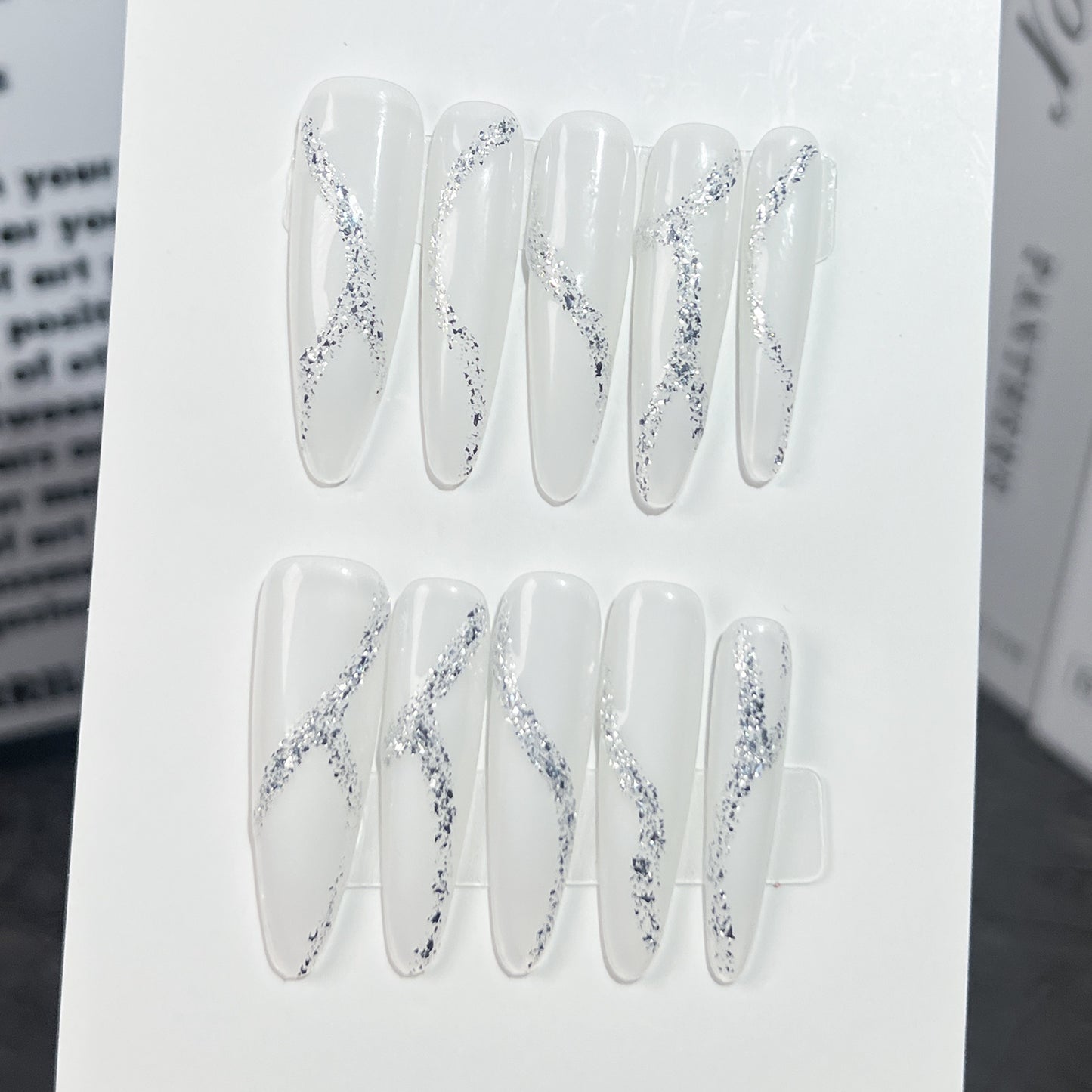 Handmade press-on nails broken flash white moonlight simple temperament elegant nail patch ice through fake nails｜365nails