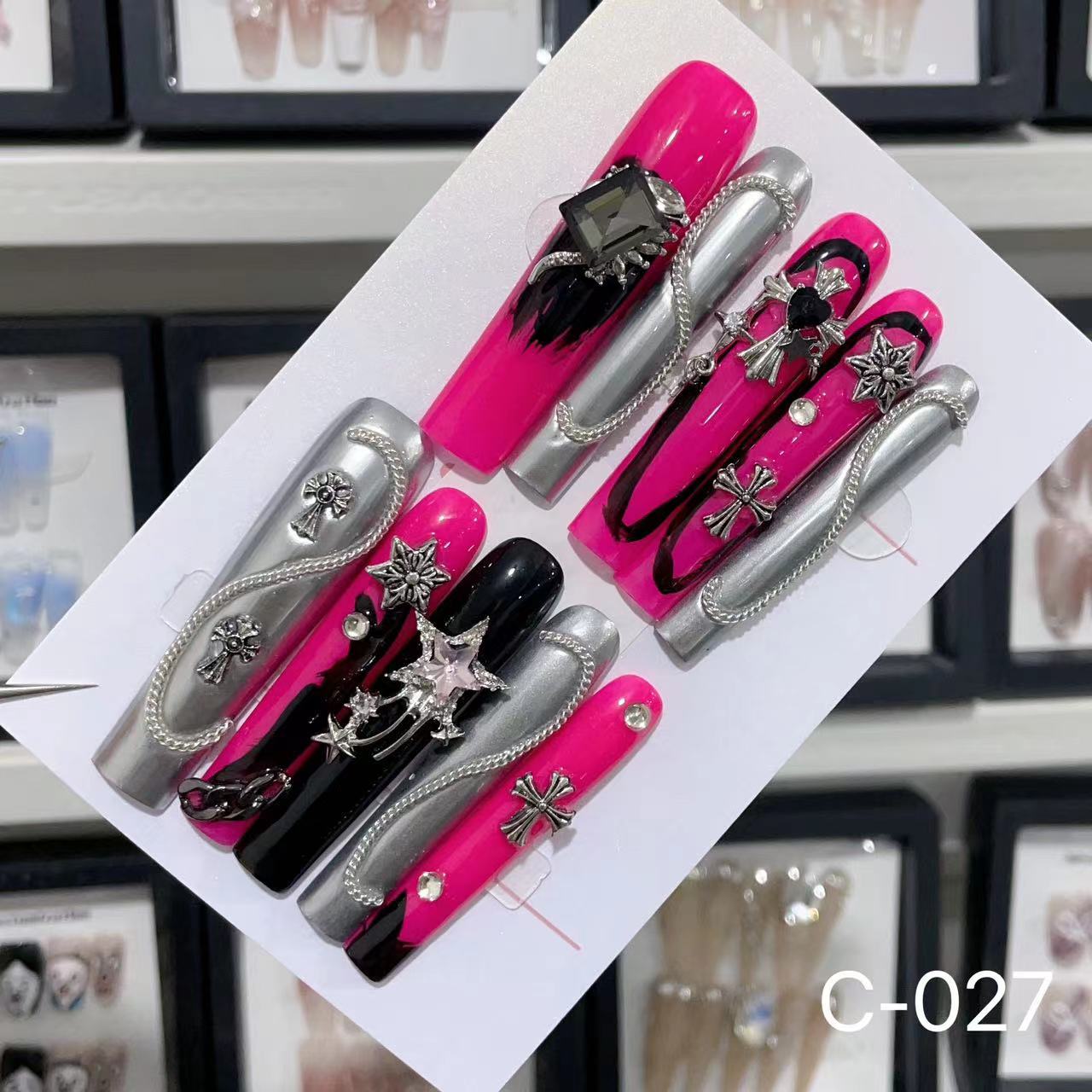 Extra Long 5.5cm Water Pipe Press-On Nails | Handmade Collection | Round Shape