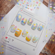 365nails: "粉彩兔子線描與花朵" – 美甲貼紙
