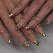 Unhas postiças amêndoa curtas bronzeadoras 3D