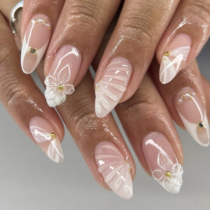 hot-selling 3D three-dimensional flower   French  medium and short almond nail ｜365nails