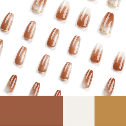 Maillard wears nail pads, retro brown smudge nail pads, simple autumn nail pads, fake nails.｜365nails