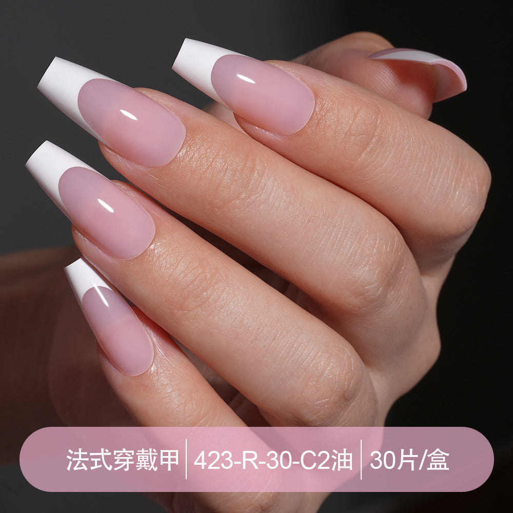 Press on nails French trapezoidal simple high-end sense 30 pieces box detachable fake nail finished pre-made manicure