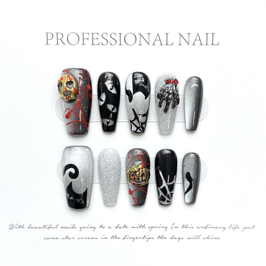 Purely handmade press on nails ghost cat star person real shot night sky cat gradient cat eye flash hand-painted wearing style | 365nails