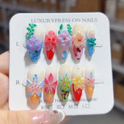 Rainbow Garden: "Mixed Floral" – Almond Press-On Nails