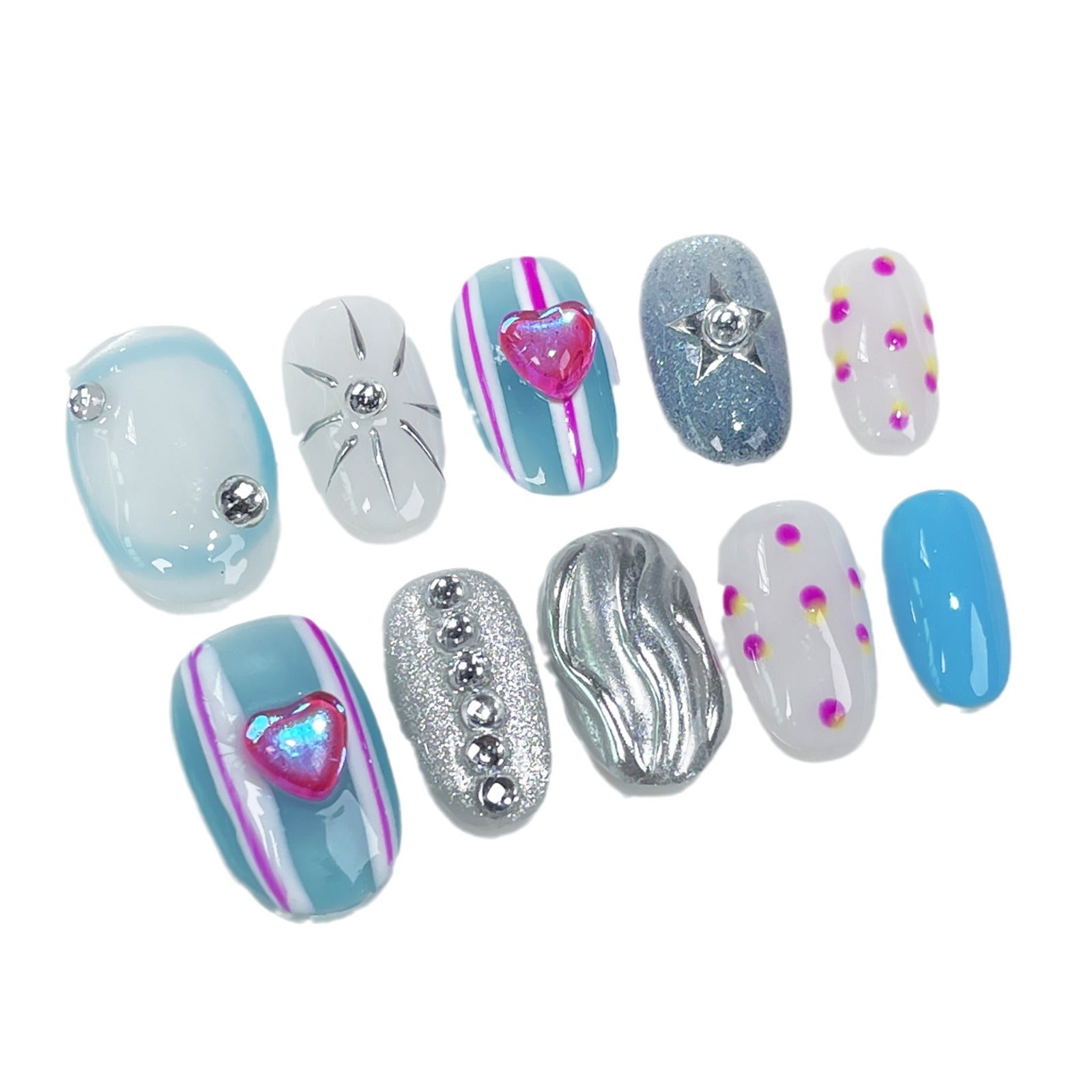 Sweet-Cool Nails with Hand-Painted Stripes and Chrome Accents