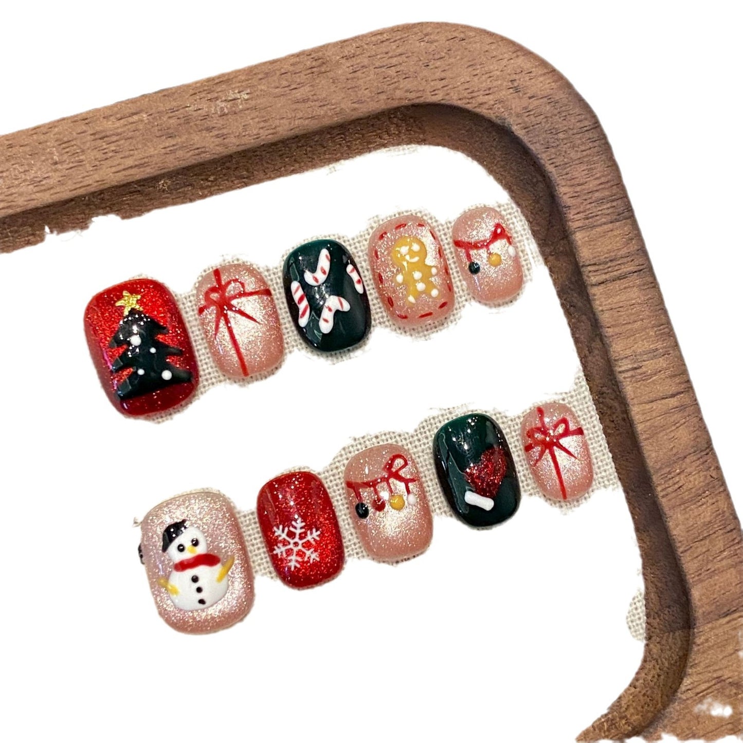 Christmas Press‑On Nails – Festive Red Green Glitter Holiday Nail Art Design